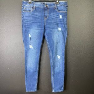 MID-RISE DARK WASH RIPPED SUPER SKINNY HOLISTER JEANS Sz:15